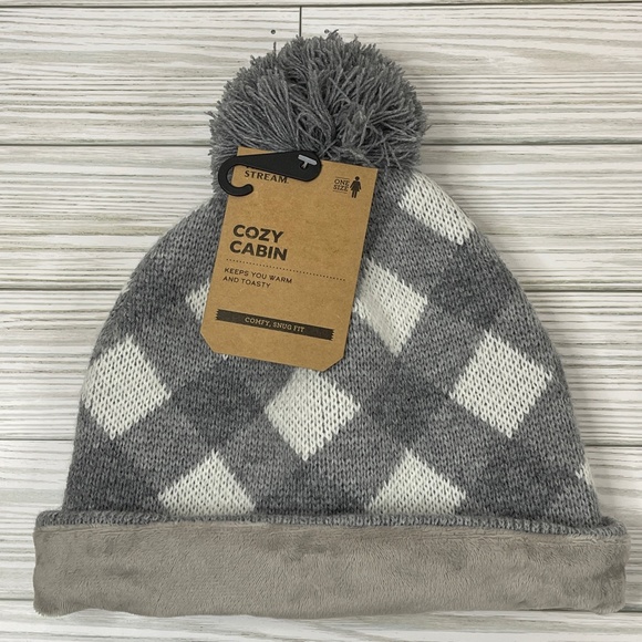 Field & Stream Cozy Cabin Gray and White Plaid Knit Beanie Hat NWT - Picture 3 of 9